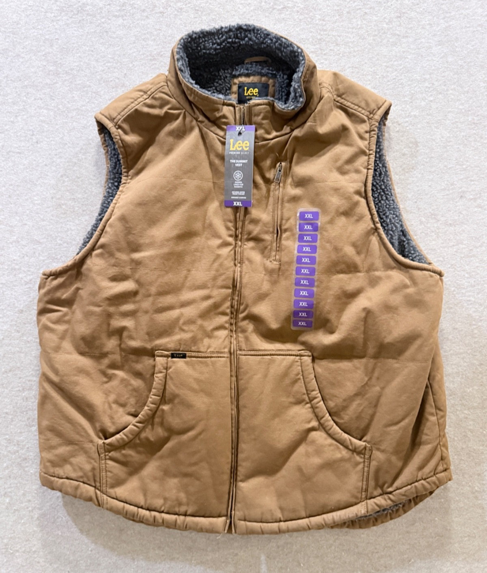 Lee Premium The Summit Vest Sherpa Lined NEW XXL Brown Cotton Canvas Workwear